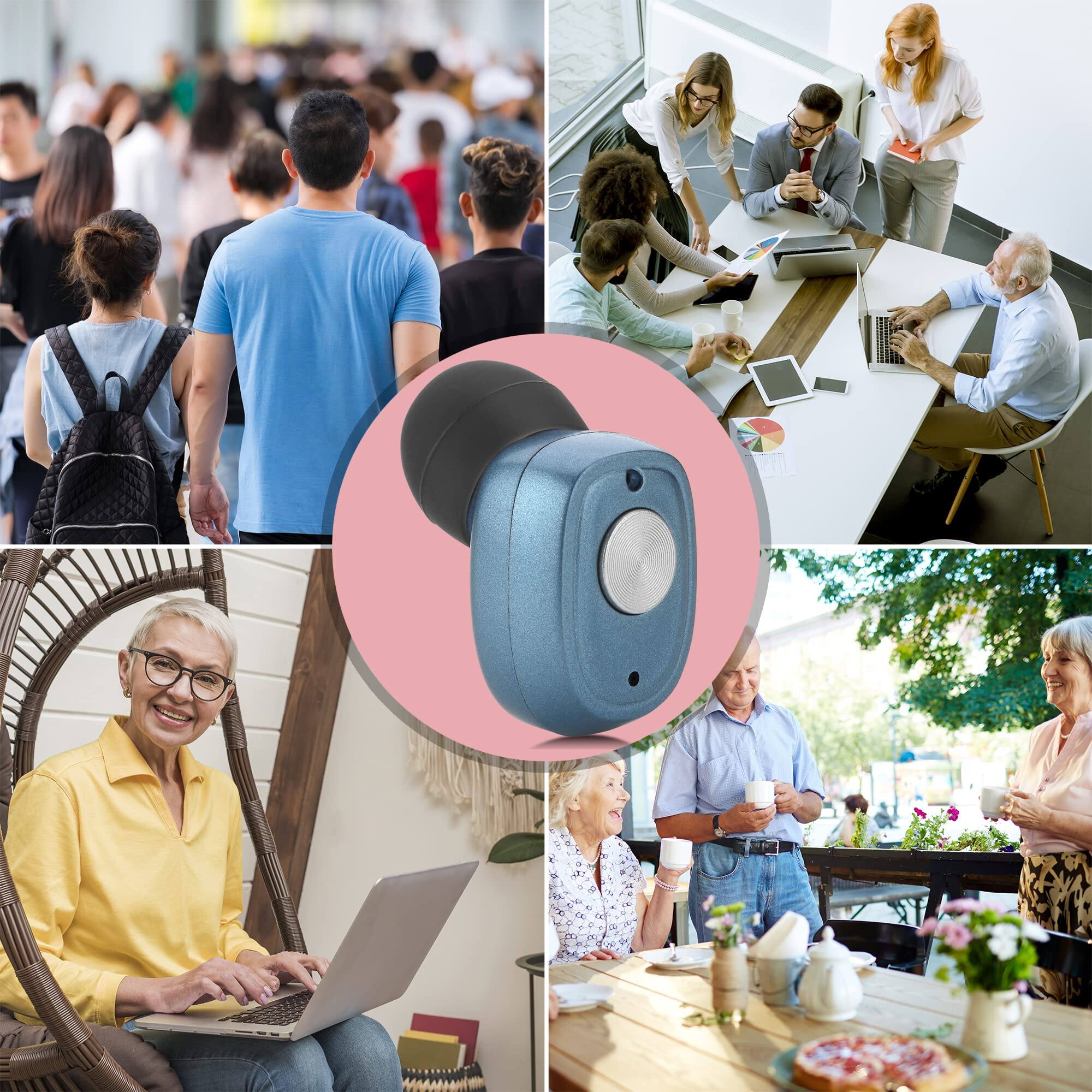 Alt View 5. MEDca - Rechargeable Hearing Amplifier Pair w/ Noise Cancelling, Digital Sound Device for Seniors & Adults - ITC, Blue - Blue.