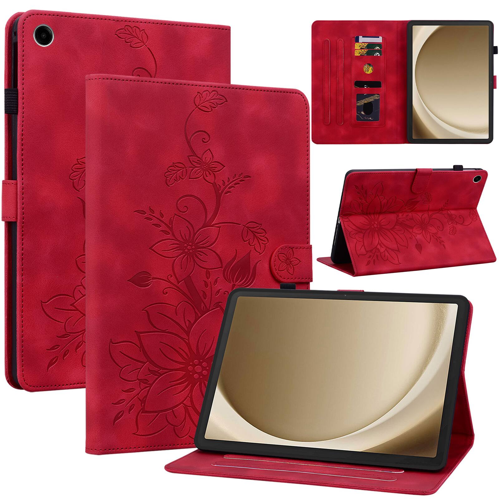 Front. Dteck - Foilo Case for Samsung Galaxy Tab A9+/A9 Plus 2023 (SM-X210),Embossed Pattern PU Leather Flip Card Holder Stand Cover - Red.