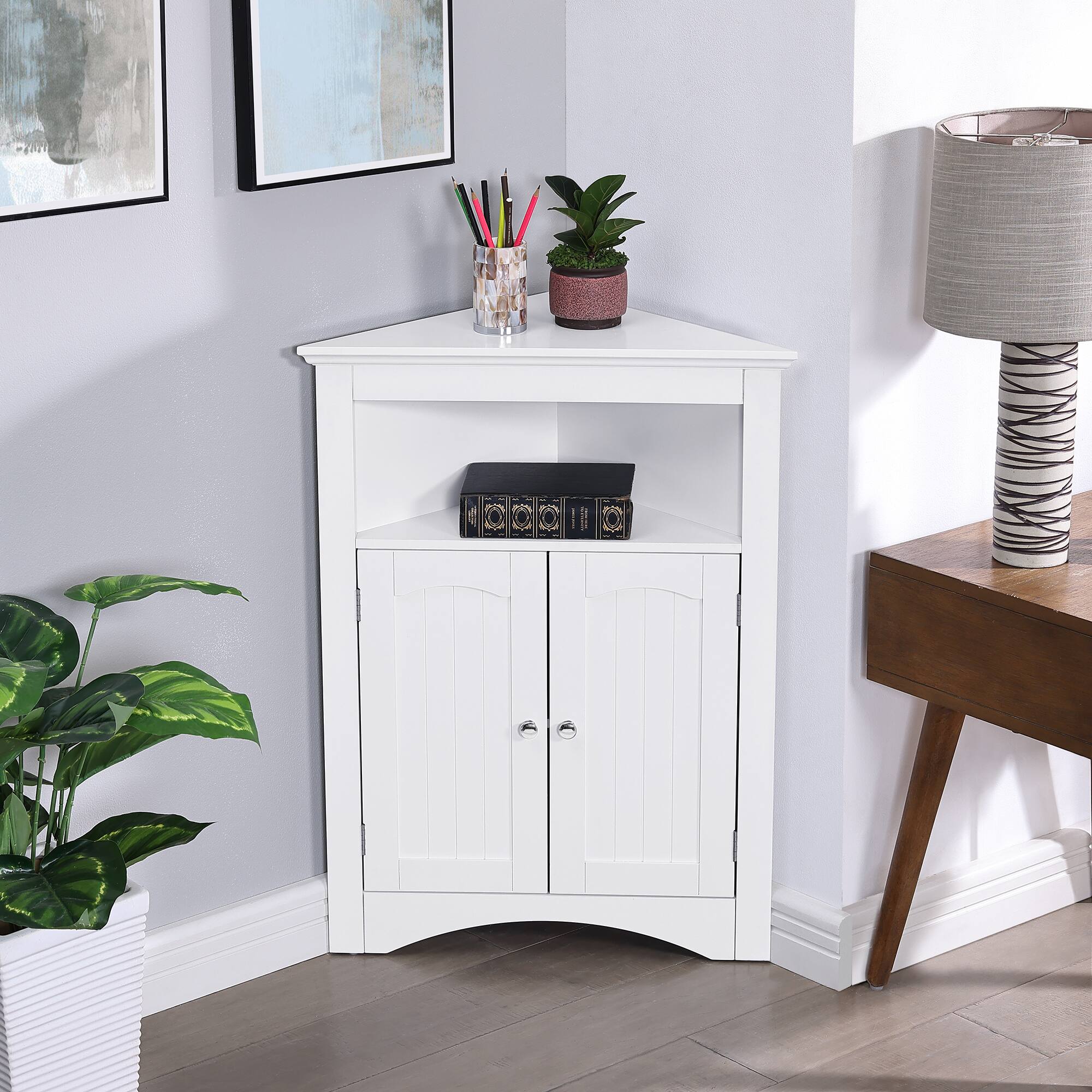 Left. APRILSOUL - sideboard cabinet corner cabinet Bathroom Floor with Doors and Shelves Kitchen Living Room for Bathroom - White.