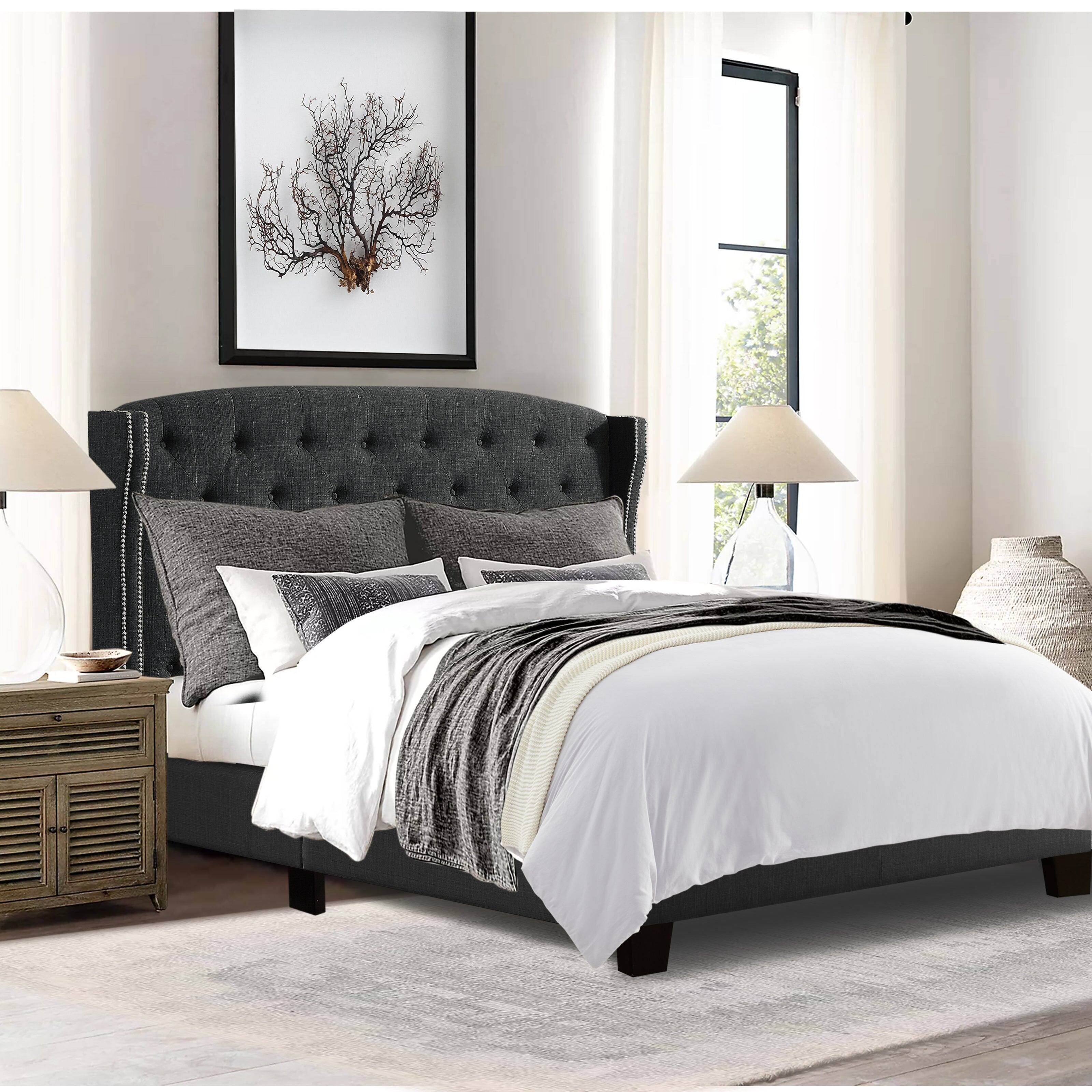 Alt View 2. Boyel Living - Upholstered Bed with Nailhead Trim High Back and Solid Wood Frame - Dark Gray.