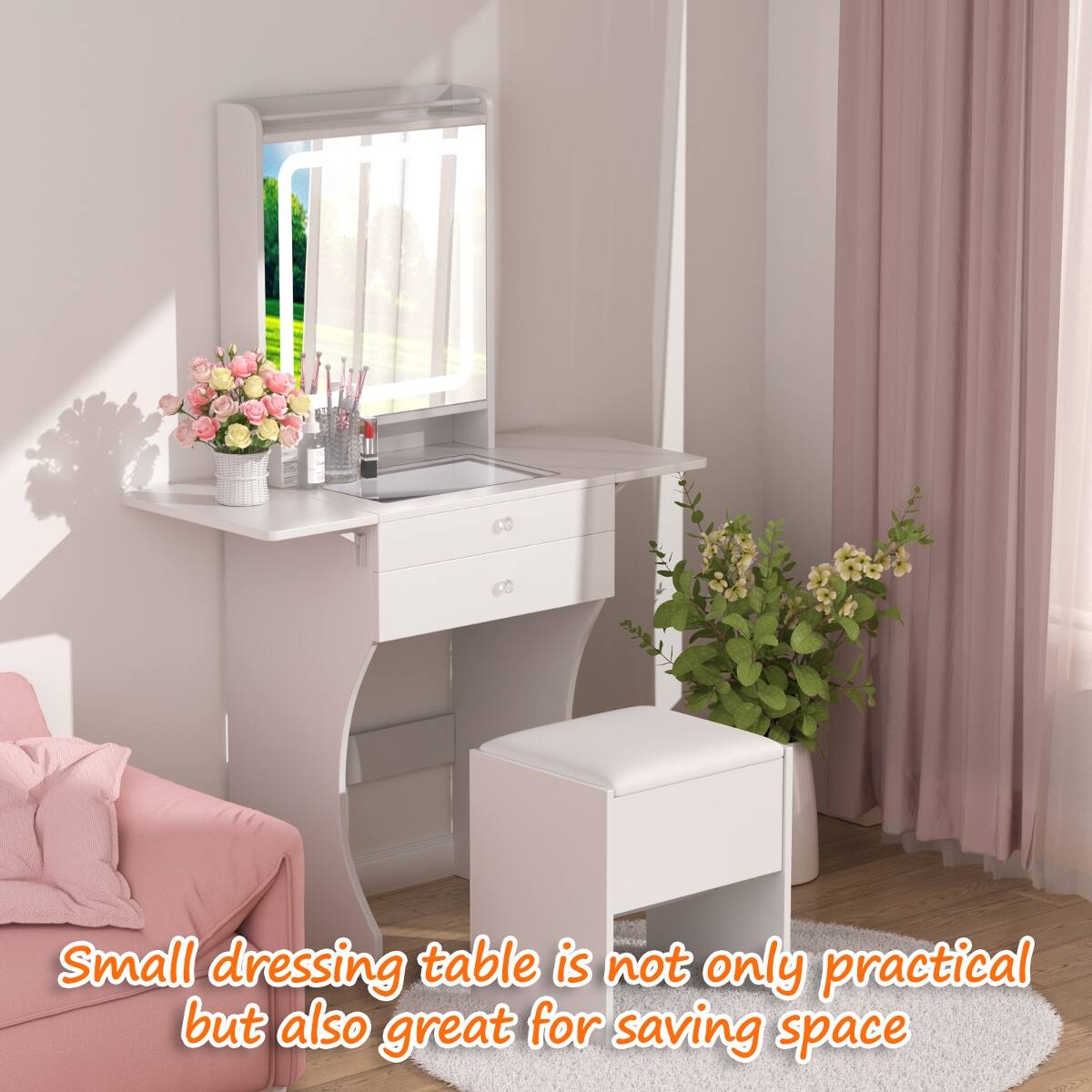 Small dressing table is not only practical but also great for saving space
