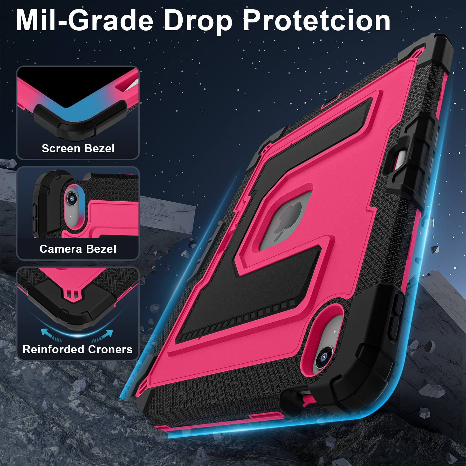 Mil-Grade Drop Protection Screen Bezel Reinforced Camera Bezel Corners