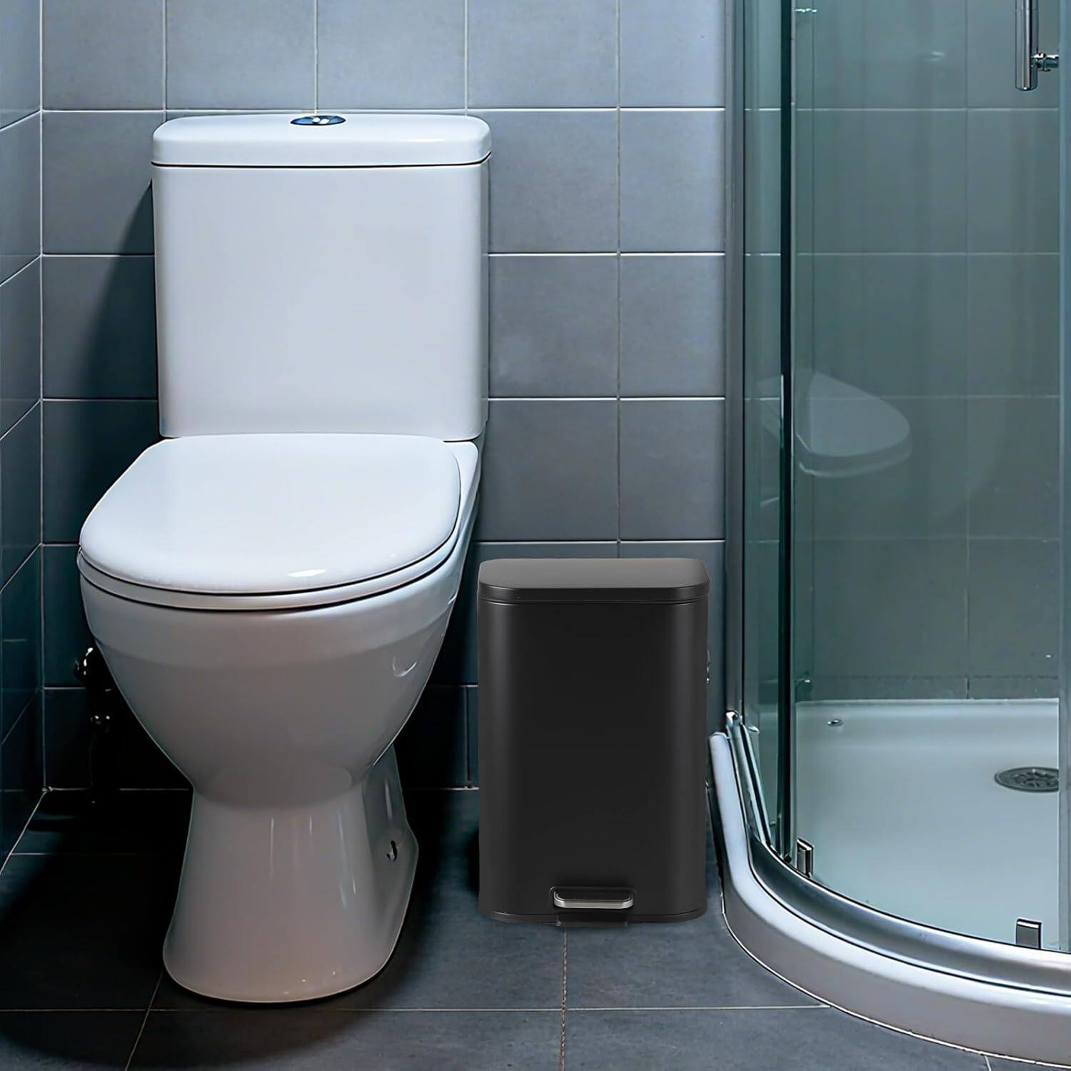 Alt View 3. Acekool - 5.3 Gallon Black Fingerprint-Proof Stainless Steel Trash Can with Soft-Close Lid, Foot Pedal & Removable Bucket - Black.