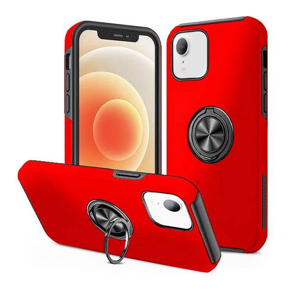 Front. Entronix - Entronix iPhone XR Case with 360º Circular Ring Gripstand - Ultimate Protection and Versatility - Red.