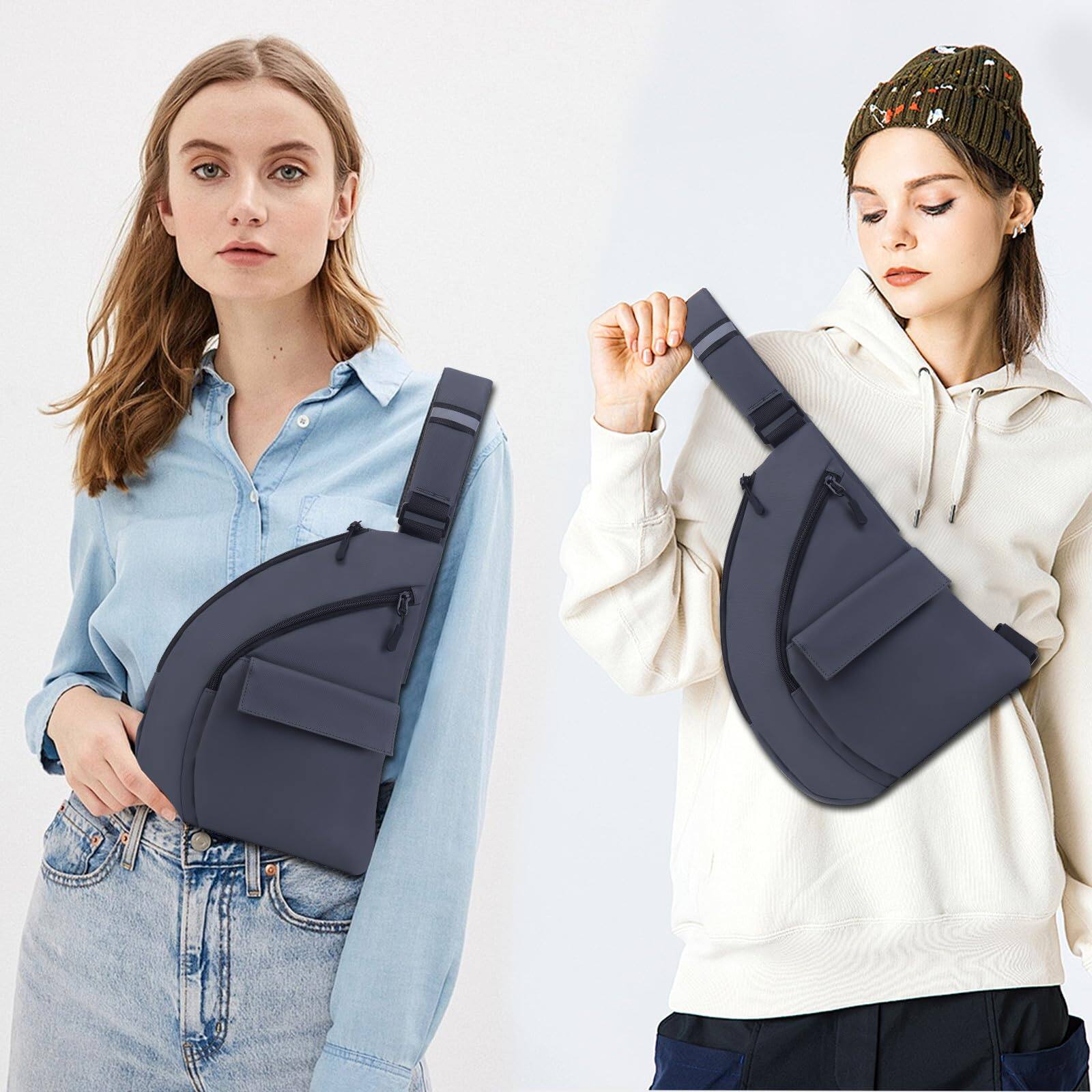 Alt View 5. Wikistore - WIKISTORE Anti Theft Sling Bag Crossbody Chest Bag for Women Men Travel Lightweight Waterproof Grey - Grey.