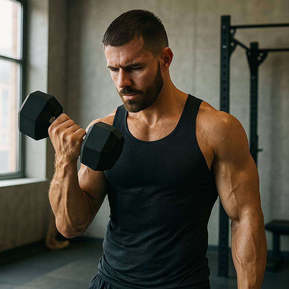 Alt View 2. Amber Sporting Goods - Rubber Encased Hex Dumbbell Weight 50lb - Black.