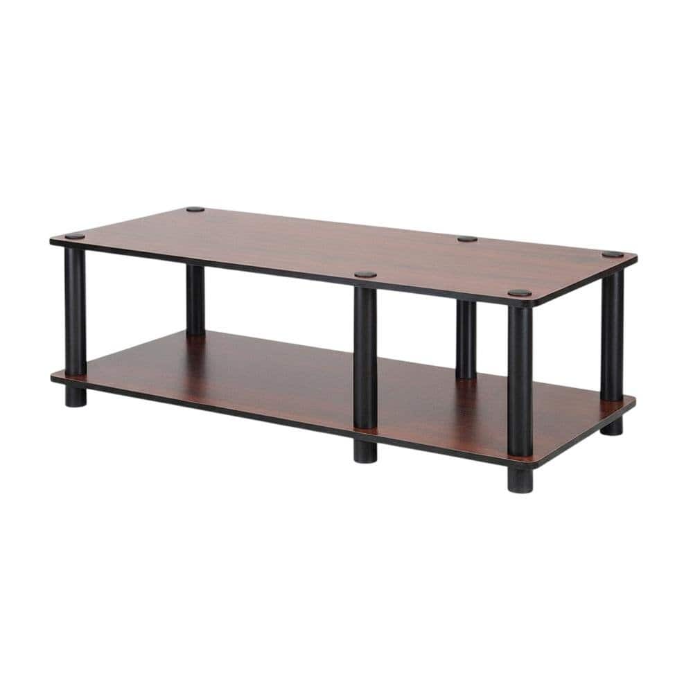 FurniFact - Dark Cherry TV Stand with Black Tube Frame and Composite Wood Construction - Brown