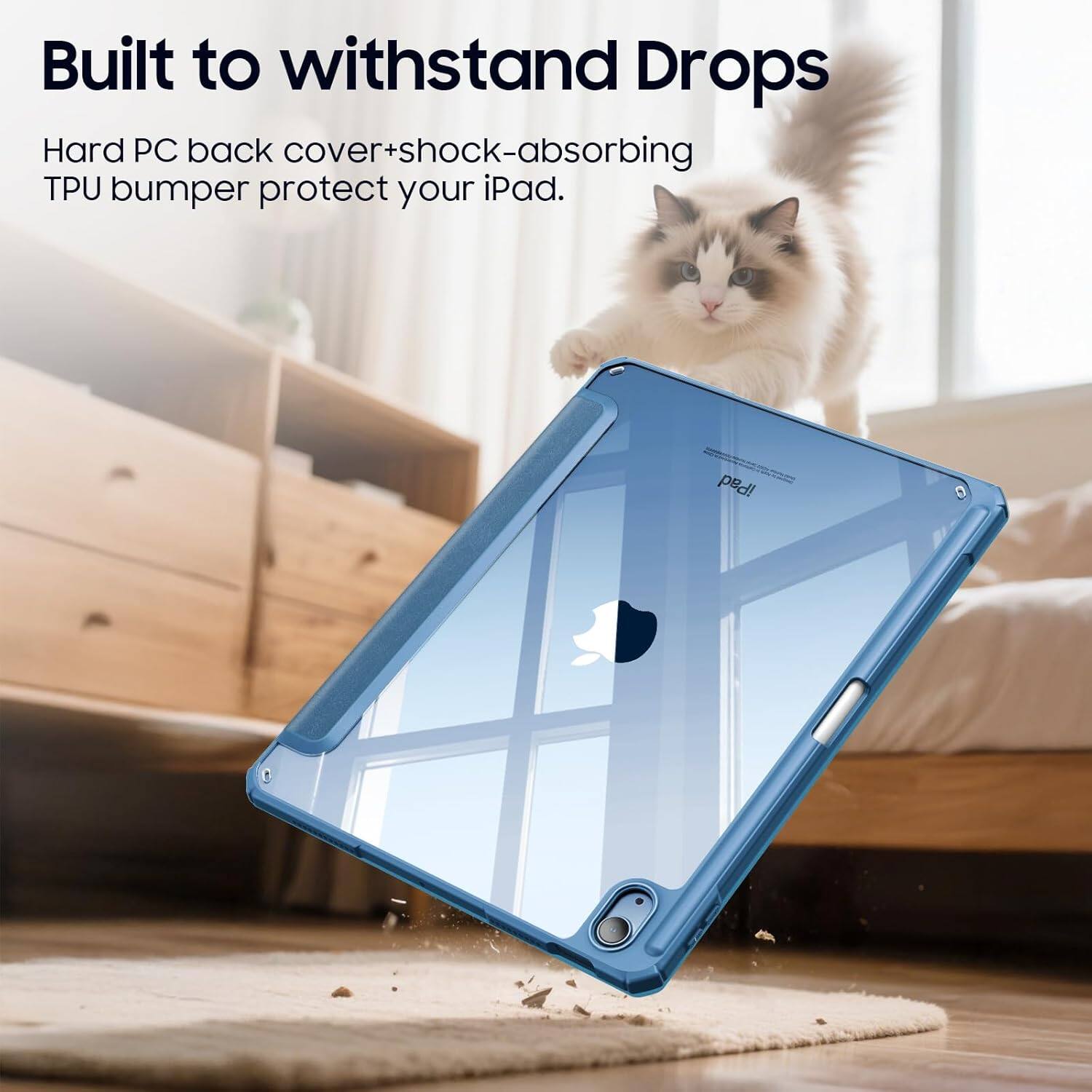 Built to withstand Drops

Hard PC back cover+shock-absorbing TPU bumper protect your iPad.