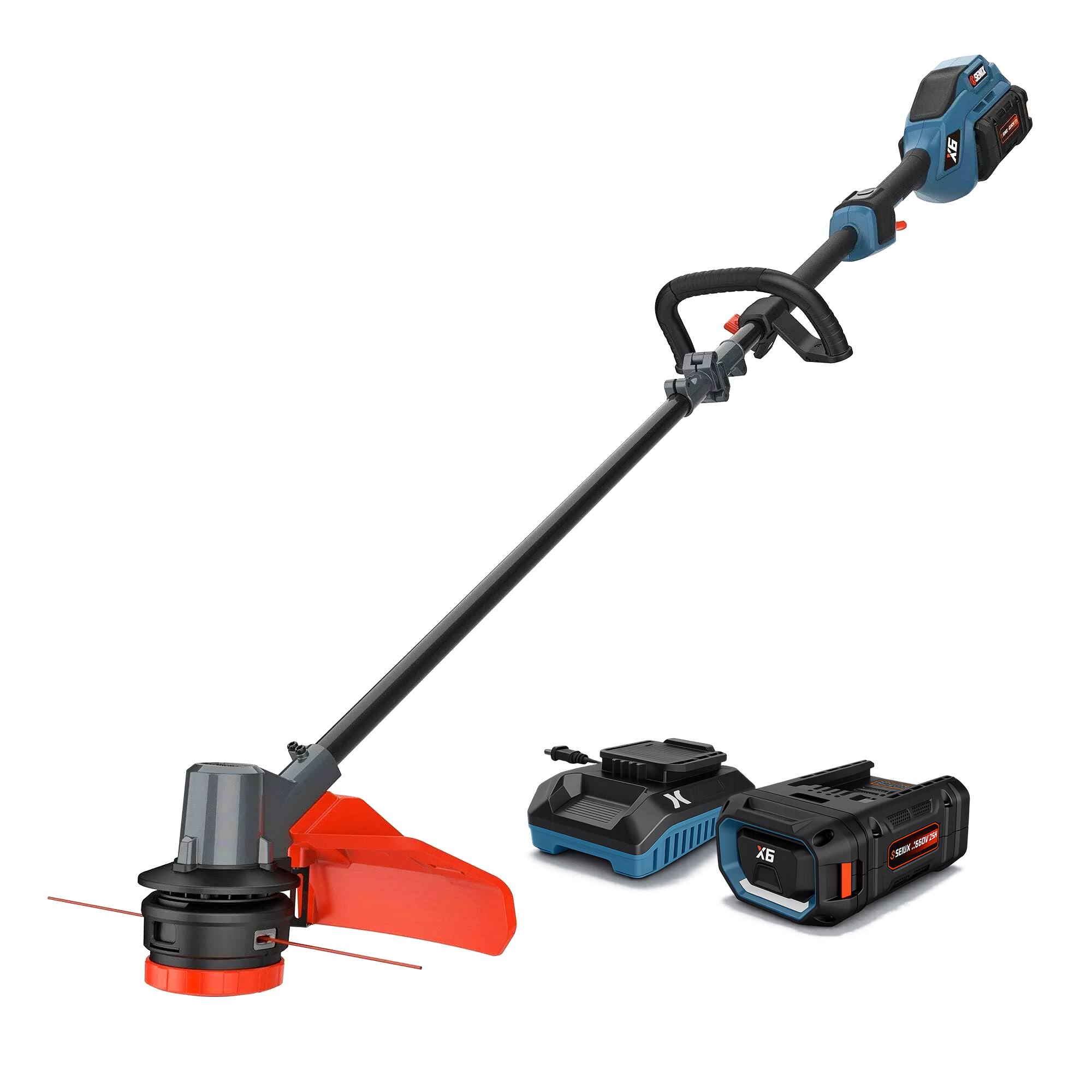 Front. SENIX - X6 60V Max* 16" Cordless String Trimmer, Brushless (3.0 Ah Battery & Charger Included) - Blue.