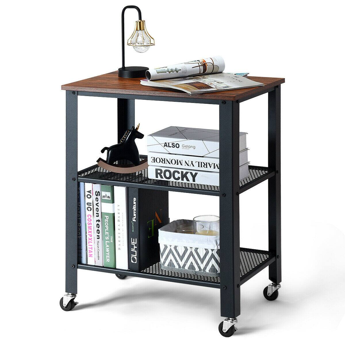 Gymax - Industrial Serving Cart Kitchen Utility Cart - Black