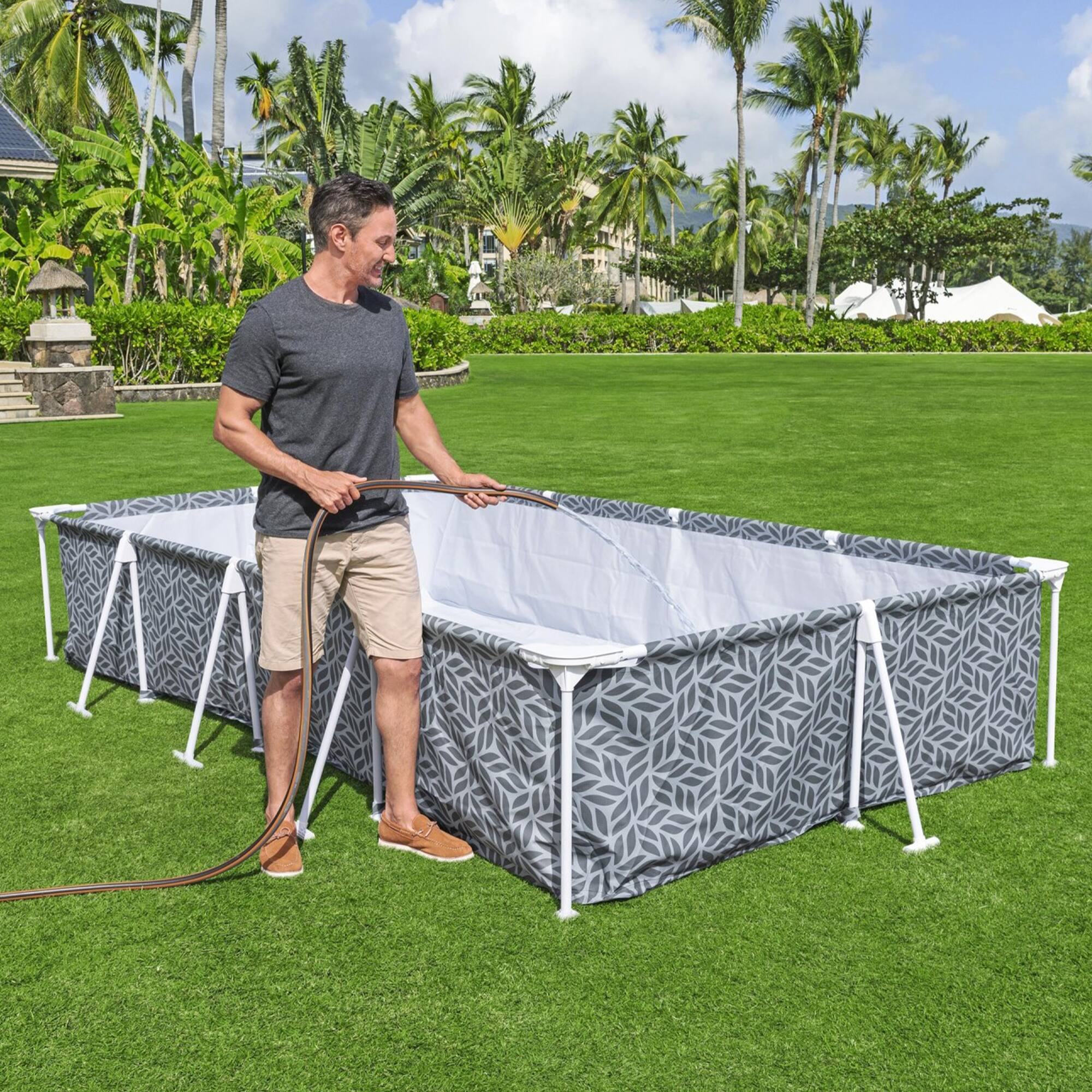 Alt View 10. Bestway - Bestway Steel Pro Rectangle Above Ground Swimming Pool Set, 12' x 6'7" x 26" - Gray.