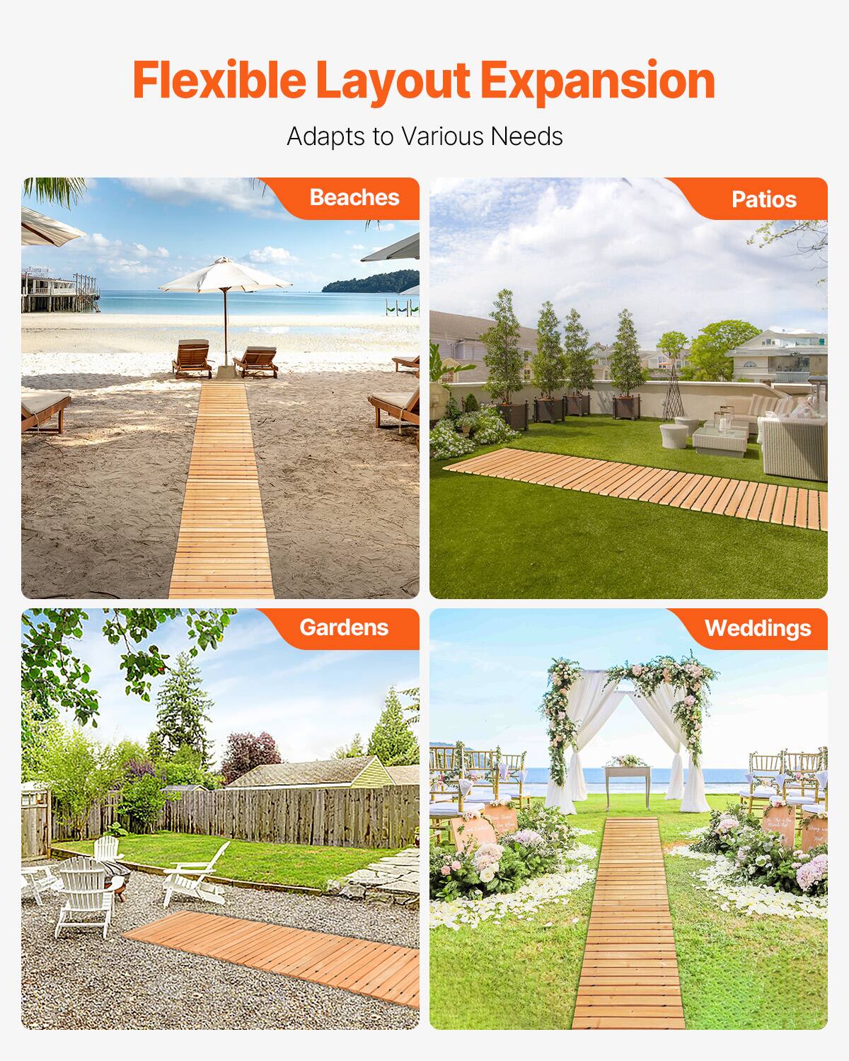 Flexible Layout Expansion  
Adapts to Various Needs  

Beaches  
Patios  
Gardens  
Weddings