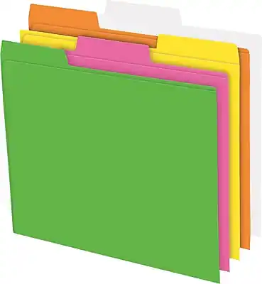 Front. Pendaflex - Pendaflex Glow Recycled File Folder, 1/3-Cut Tab, Assorted, Letter Size, Assorted Colors, 24/Box (40523) - Assorted Colors.