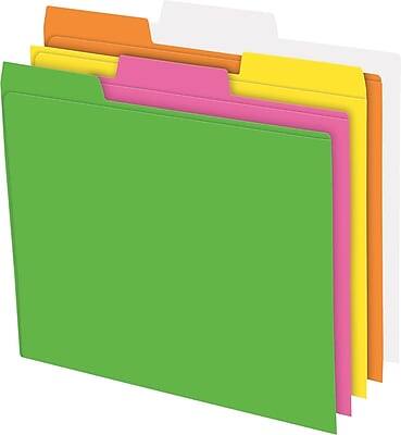 Front. Pendaflex - Pendaflex Glow Recycled File Folder, 1/3-Cut Tab, Assorted, Letter Size, Assorted Colors, 24/Box (40523) - Assorted Colors.