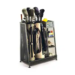 Suncast - Metal Complete Golf Bag Organizer for Garage w/ Shelves & Bin (2 Pack) - Black