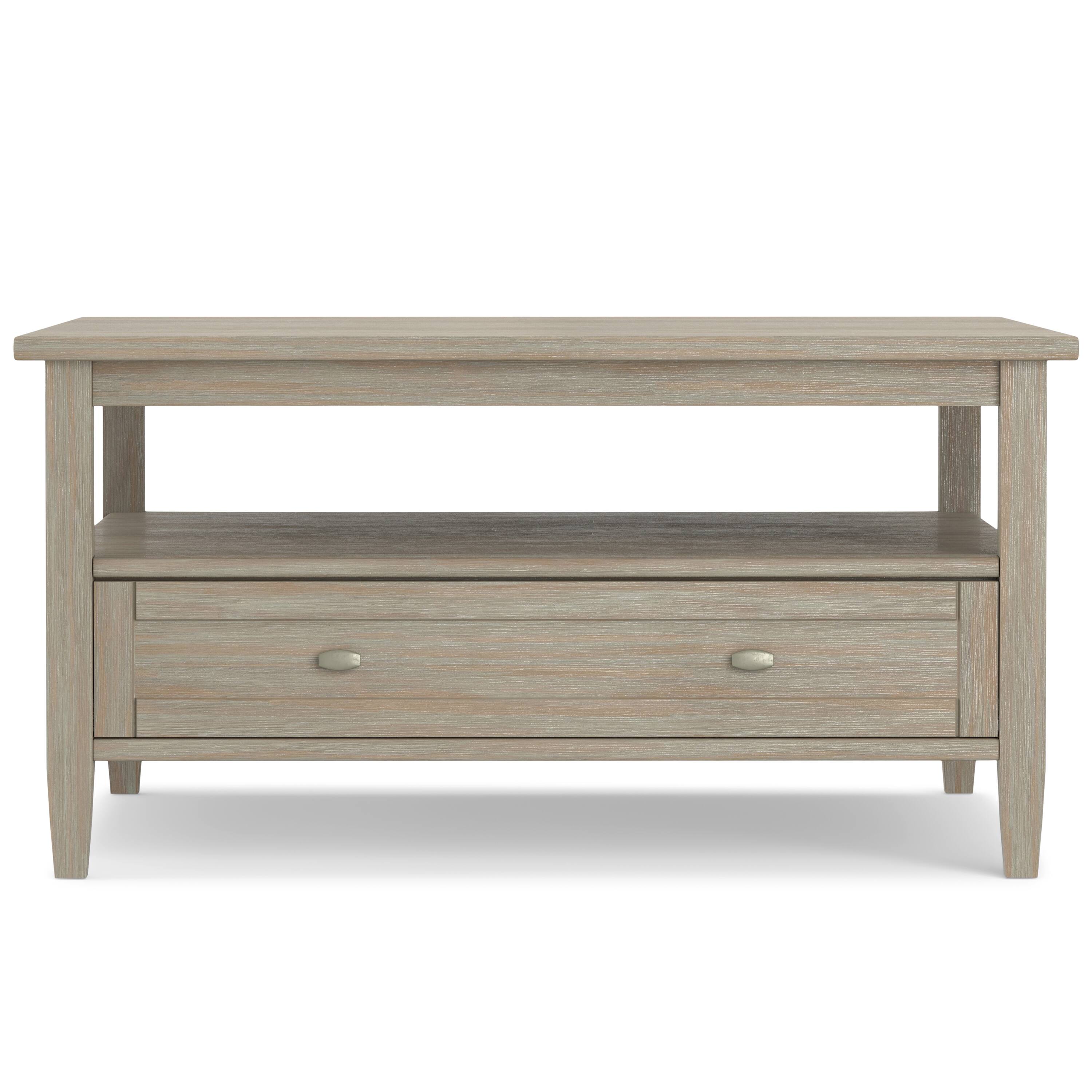 Angle. Simpli Home - Warm Shaker 36 inch Coffee Table with 20 inch End Tables (Set of 3) - Distressed Grey.