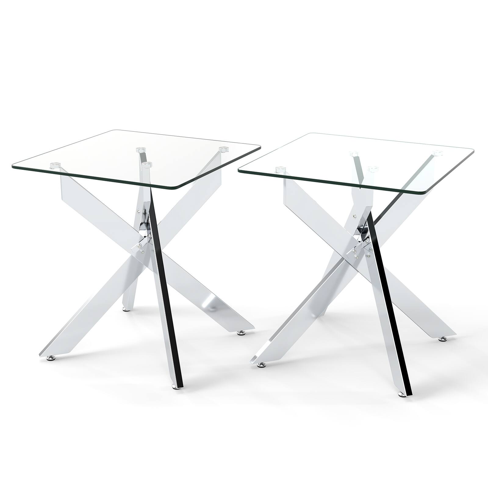 Alt View 9. Gymax - Gymax 2PCS Glass Side Table Square End Table w/Tempered Glass Top & Metal X Base - Silver.