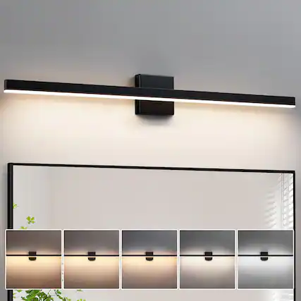Front. HM 1810 - Modern Bathroom Vanity Light Led Bar Fixture Over Mirror Inch Dimmable cct - Black 39 inch.