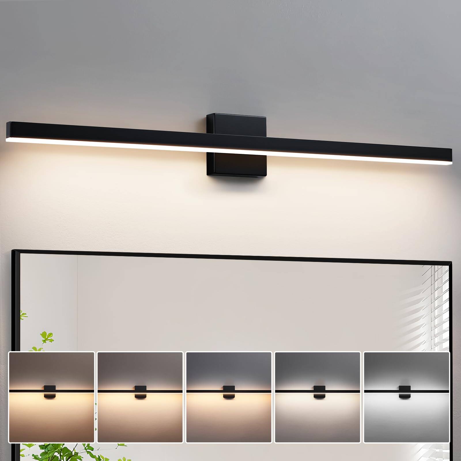 Front. HM 1810 - Modern Bathroom Vanity Light Led Bar Fixture Over Mirror Inch Dimmable cct - Black 39 inch.