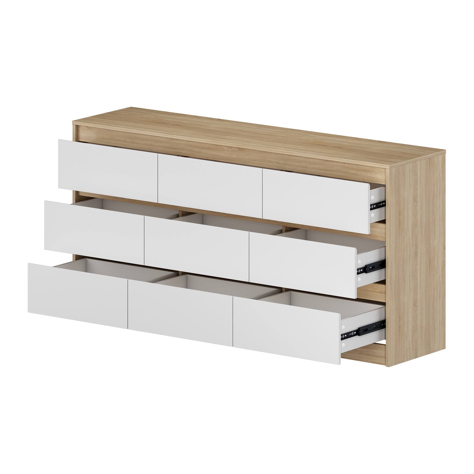 Angle. Famapy - Famapy 9 - Drawer Dresser: Elevate Bedroom Storage with Timeless Design - White & Wooden.