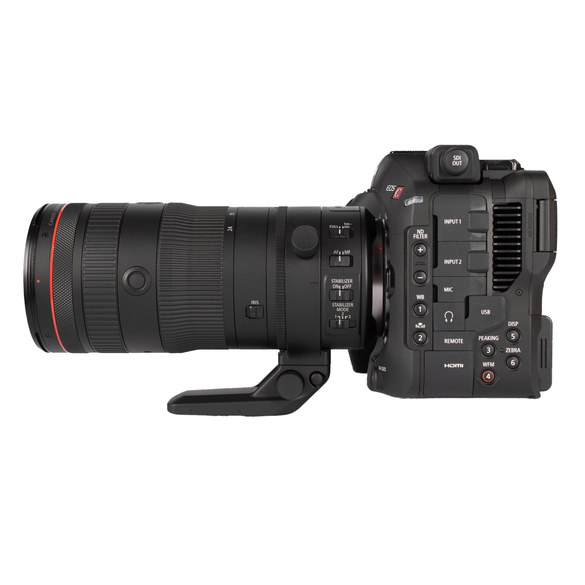 SCX CUI 105 CANON  
- FULL  
- AF/MF  
- STABILIZER ON/OFF  
- FILTER  
- INPUT1  
- INPUT2  
- MIC  
- WB  
- USB  
- DISP  
- REMOTE  
- PEAKING  
- ZEBRA  
- HDMI  
- WFM  
- SDI OUT  
- RIG.