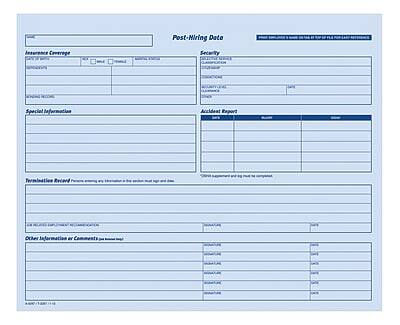 Post-Hiring Data

Insurance Coverage
- [ ] None
- [ ] Self-Insurance
- [ ] Commercial
- [ ] Other (specify)

Special Information

Security
- [ ] None
- [ ] Confidential
- [ ] Secret
- [ ] Top Secret

Accident Report

Termination Record
- [ ] Reason for termination (specify)
- [ ] Date of termination

Other Information or Comments
- [ ] Additional information or comments (specify)

Signature
- [ ] Signature
- [ ] Date

[Form ID: 101-007-001]