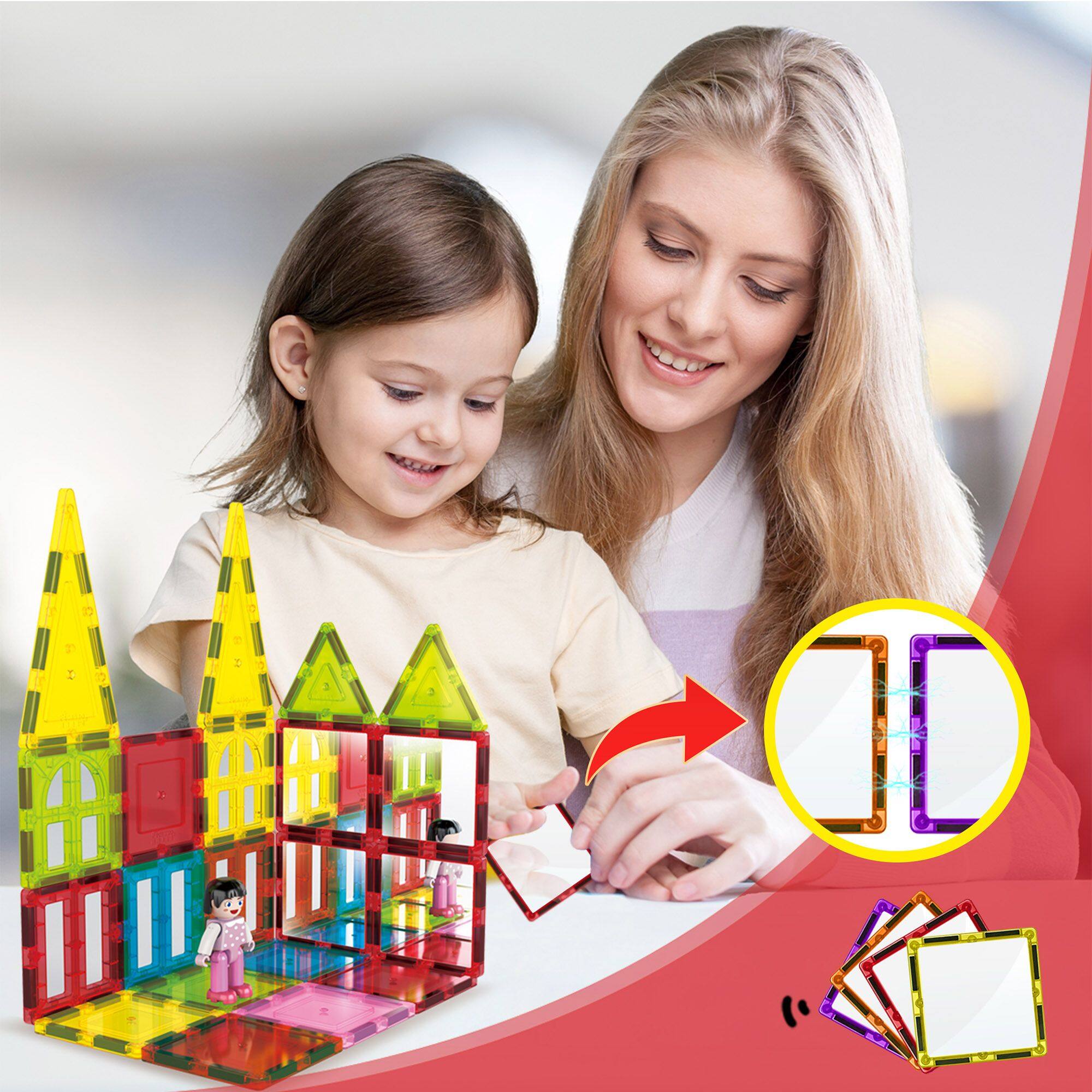 Alt View 2. PicassoTiles - PICASSO-TILES 12 PC Mirror, Magnetic Tiles, Building Blocks, STEM Toys for Kids 3+ Set.