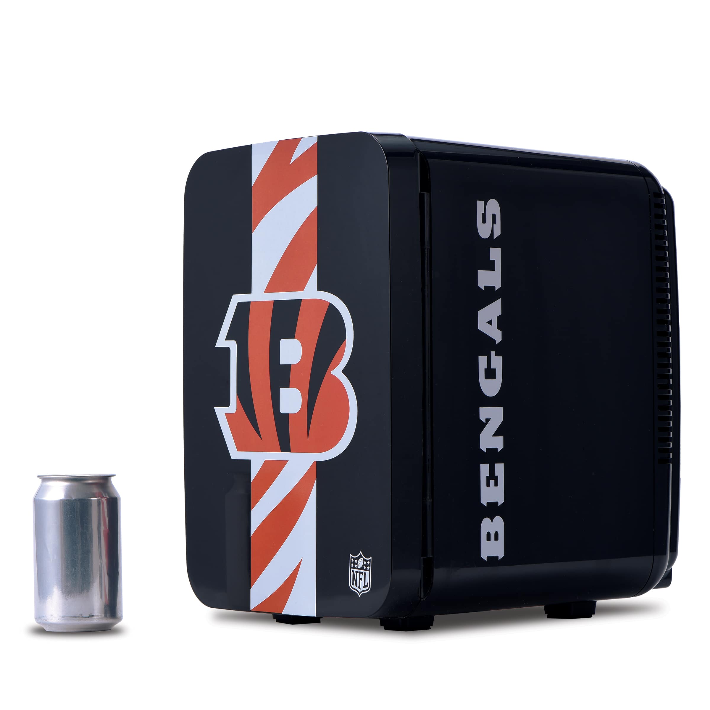 Ukonic NFL Cincinnati Bengals 15-Can Mini Fridge 10L AC/DC Portable Refrigerator, Official Team Logo - Orange