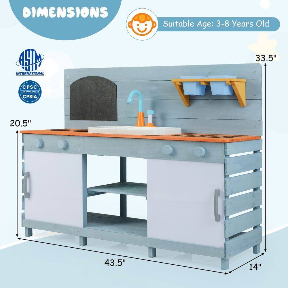 DIMENSIONS  
Suitable Age: 3-8 Years Old  

- Height: 33.5"  
- Width: 43.5"  
- Depth: 20.5"  
- Height of Sink: 14"  

ASTM INTERNATIONAL  
CPSC  
CPSIA