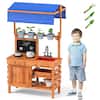 Front. Gymax - Gymax Mud Kitchen Wooden Pretend Play Kitchen w/ Height Adjustable Canopy - Natural.
