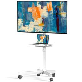 Refined Abode Design - Mobile Tv Cart Rolling Stand For 23 Lcd Led Oled Flat Curved Screens Up To Height Adjustable Portable With - White 23-60 Inch with Shelf