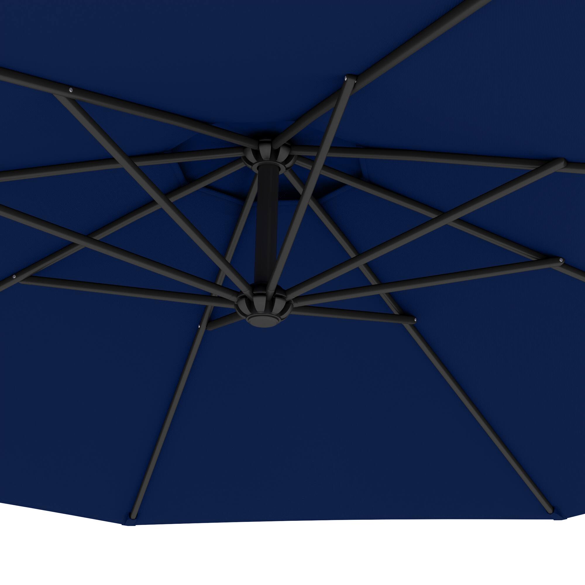 Alt View 5. Outsunny - 10' Cantilever Hanging Tilt Offset Patio Umbrella with UV & Water Fighting Material and Cross Base - Navy Blue.