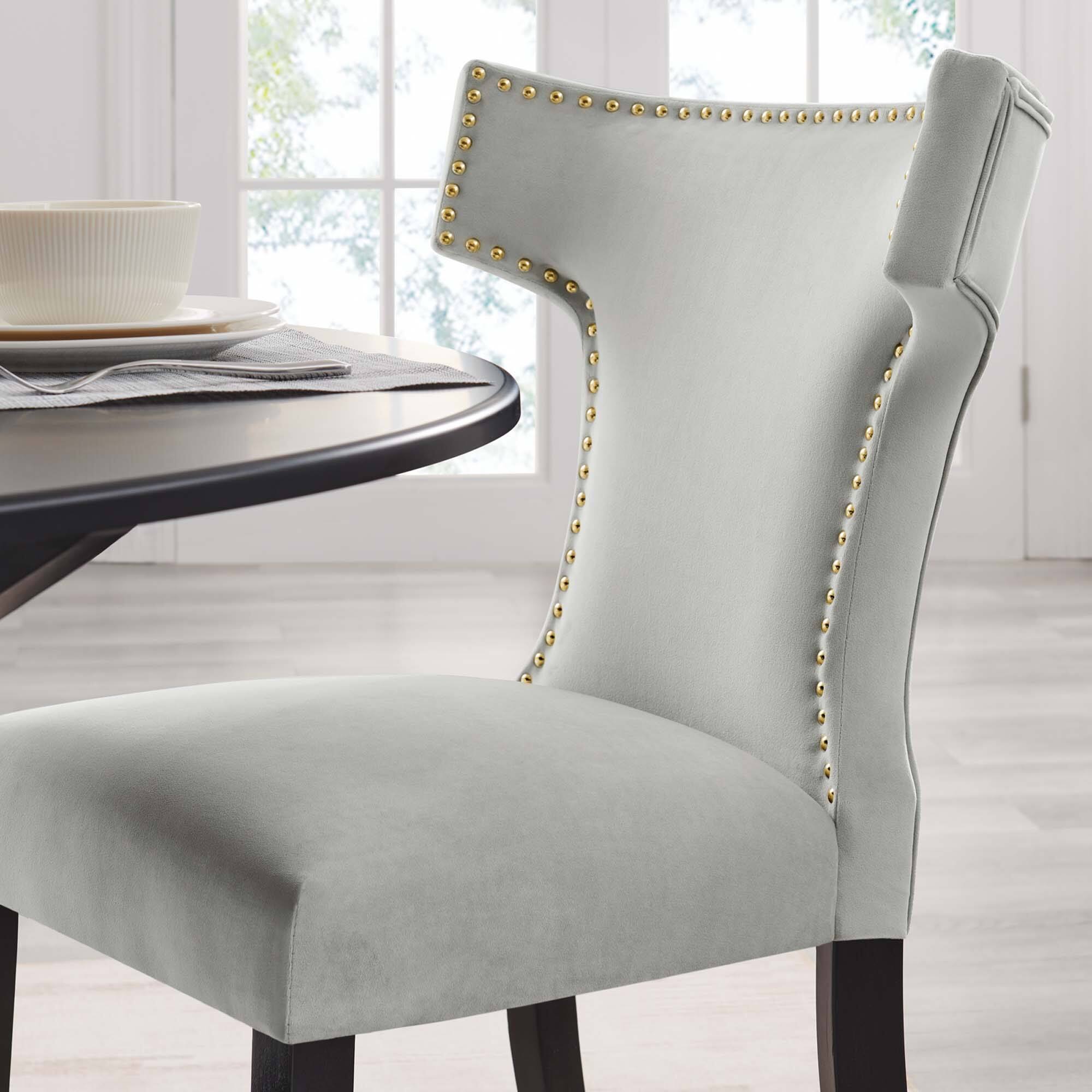 Back. Modway - Curve Performance Velvet Dining Chairs Set of 2 by Modway - Light Gray.