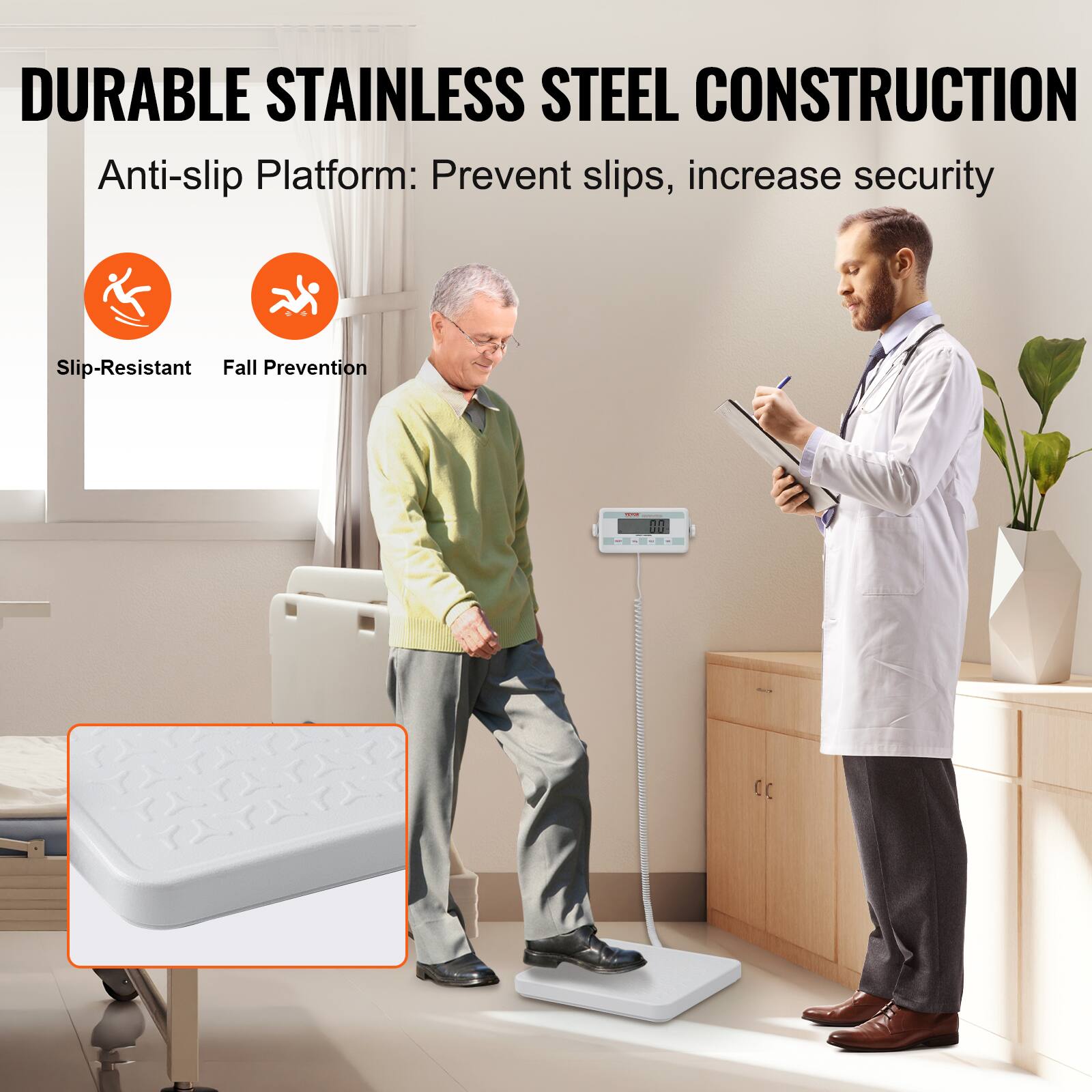 DURABLE STAINLESS STEEL CONSTRUCTION

Anti-slip Platform: Prevent slips, increase security

- Slip-Resistant
- Fall Prevention