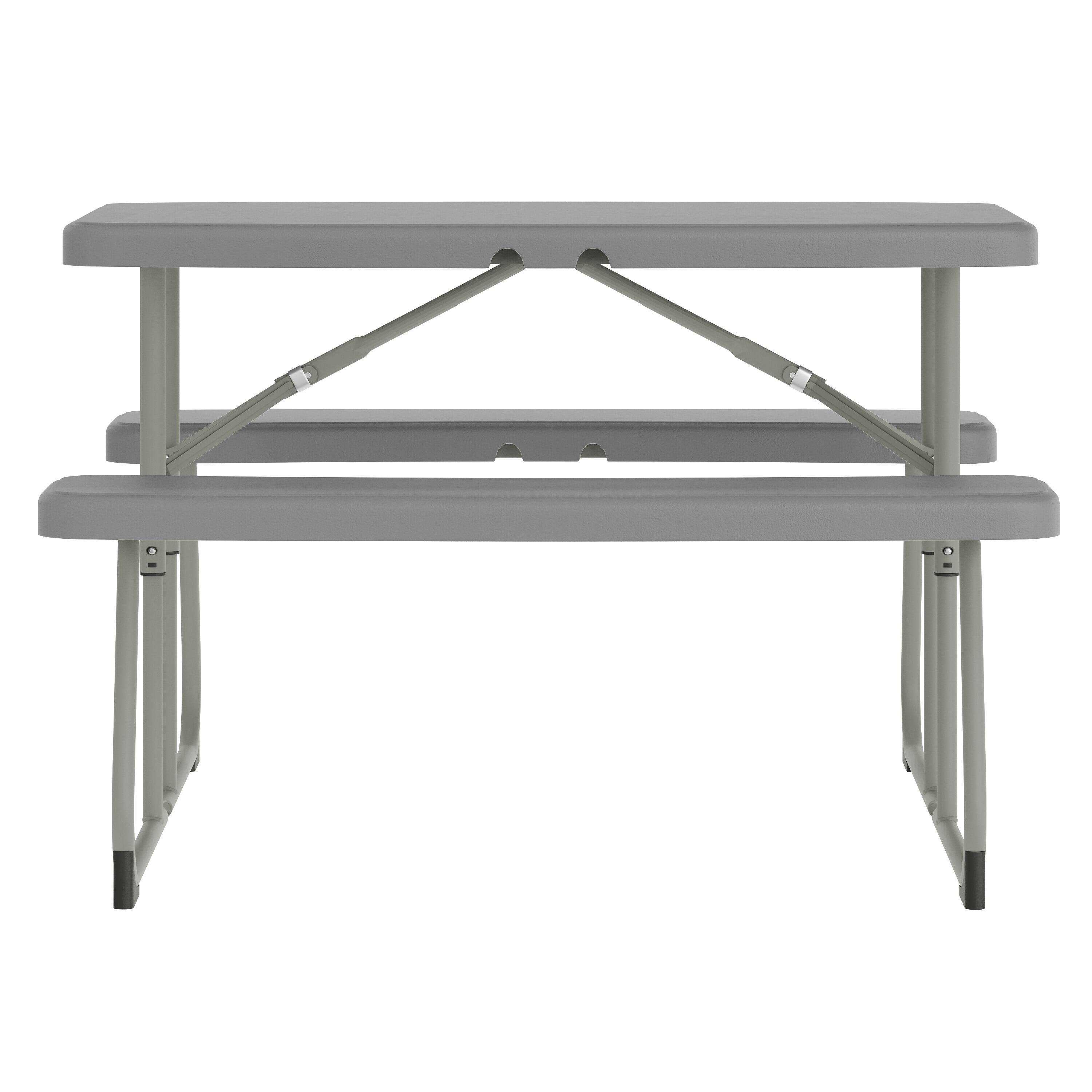 Back. Flash Furniture - Paige Easy-Fold Gray Folding Plastic Kids Outdoor Picnic Table and Benches - Commercial Grade - Seating for 4 Kids - Gray.