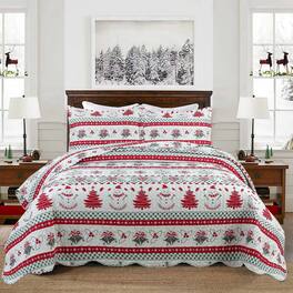 MarCielo - 3-Piece Winter Christmas King Size Quilt Bedspread Set C89 - Red