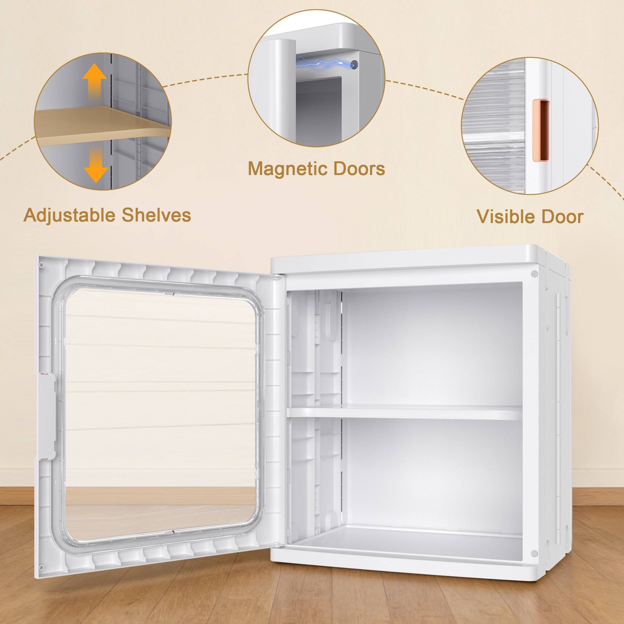 Magnetic Doors  
Adjustable Shelves  
Visible Door