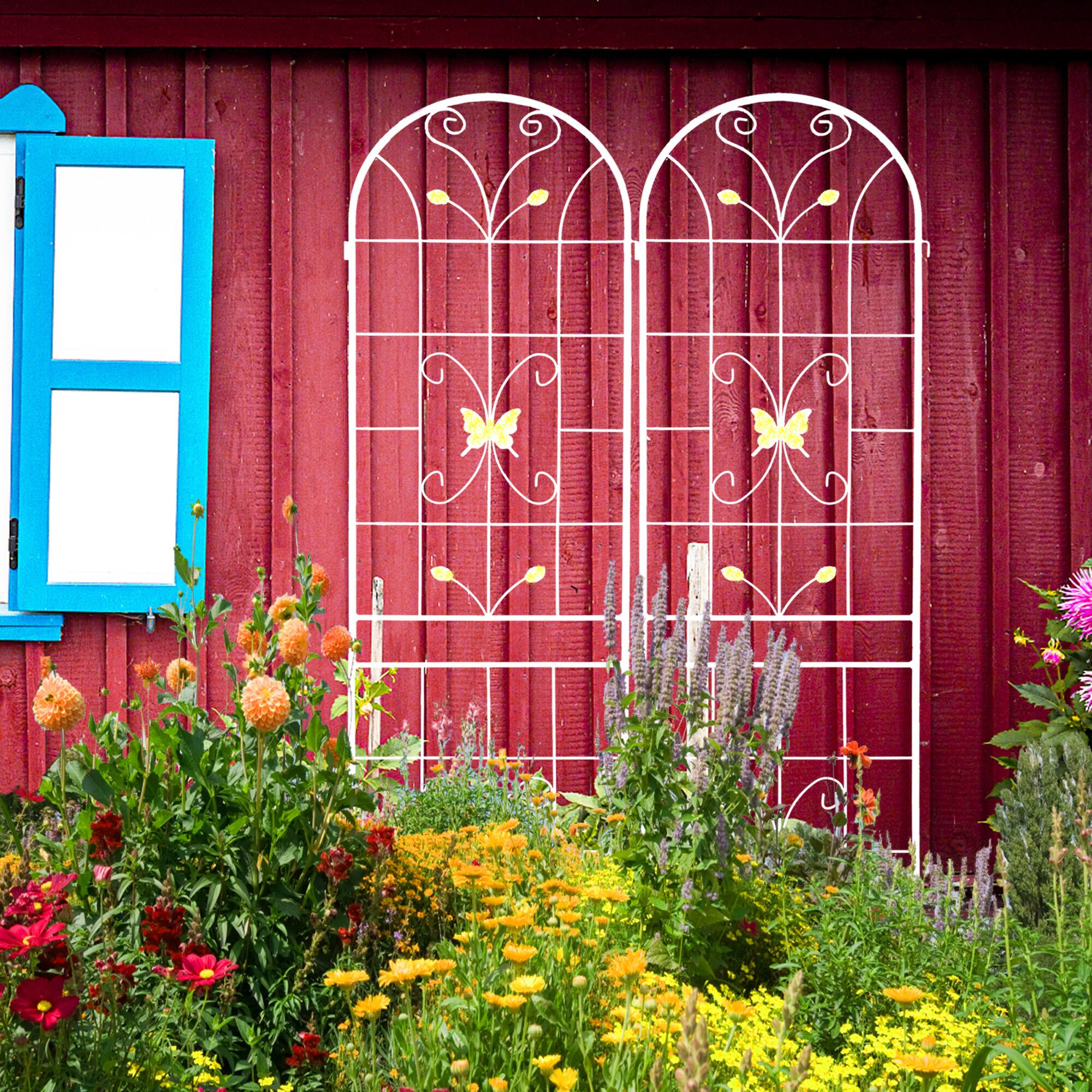 Alt View 2. Loheer - Rustproof Metal Garden Trellis 7.2 x 1.6 ft 4 Pack - Cream White.