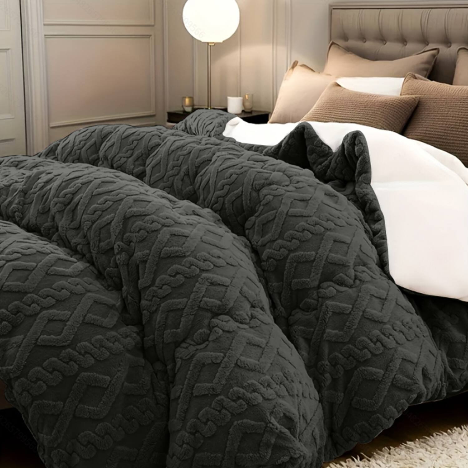 Alt View 1. Shatex - warm and thick full 3 pieces comforter set extremely soft and comfortable - gray.