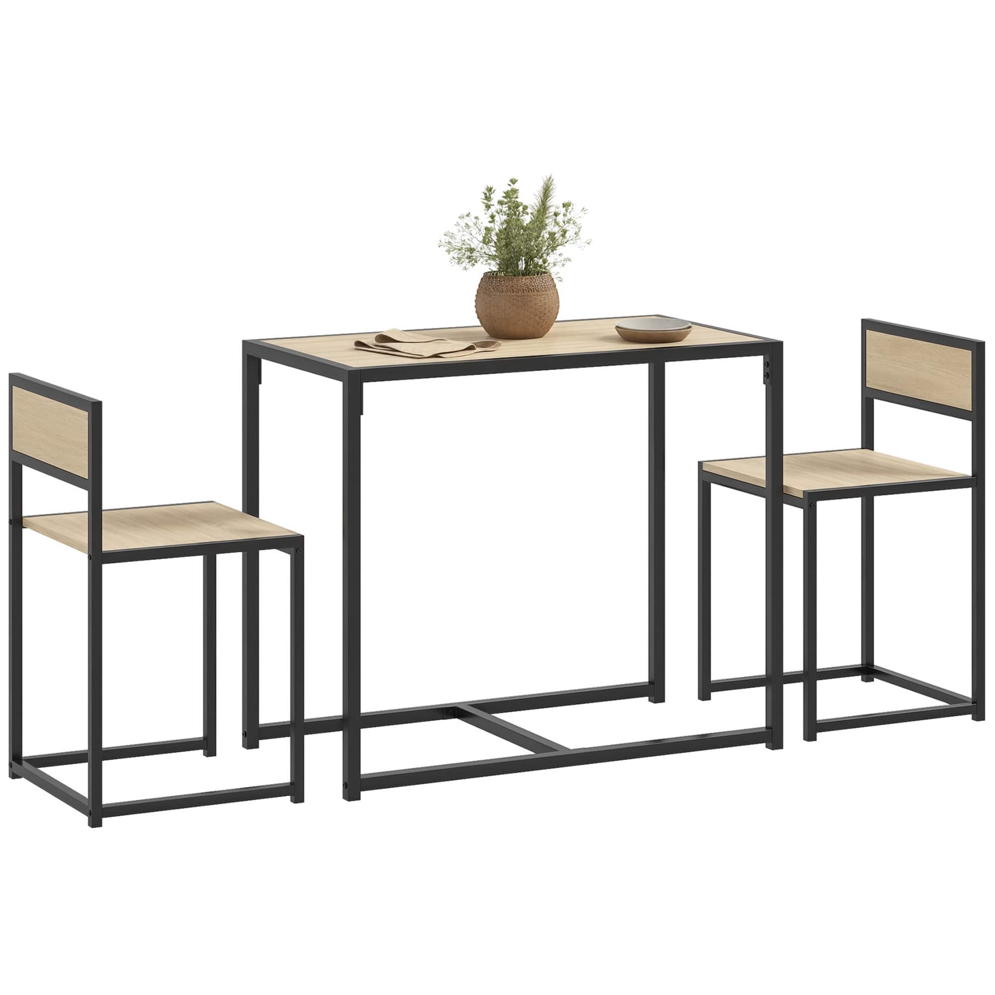 Homcom - 3-Piece Industrial Dining Table Set for 2, Kitchen Table and Chairs, Dining Room Sets for Small Spaces - Oak