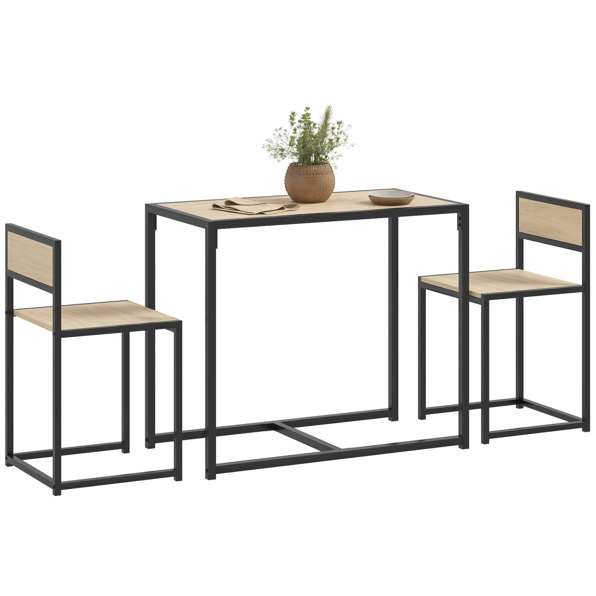 Front. Homcom - 3-Piece Industrial Dining Table Set for 2, Kitchen Table and Chairs, Dining Room Sets for Small Spaces - Oak.