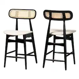 Baxton Studio - Tarana Mid-Century Modern Fabric and Finished Wood 2-Piece Counter Stool Set - Cream/Black/Light Brown