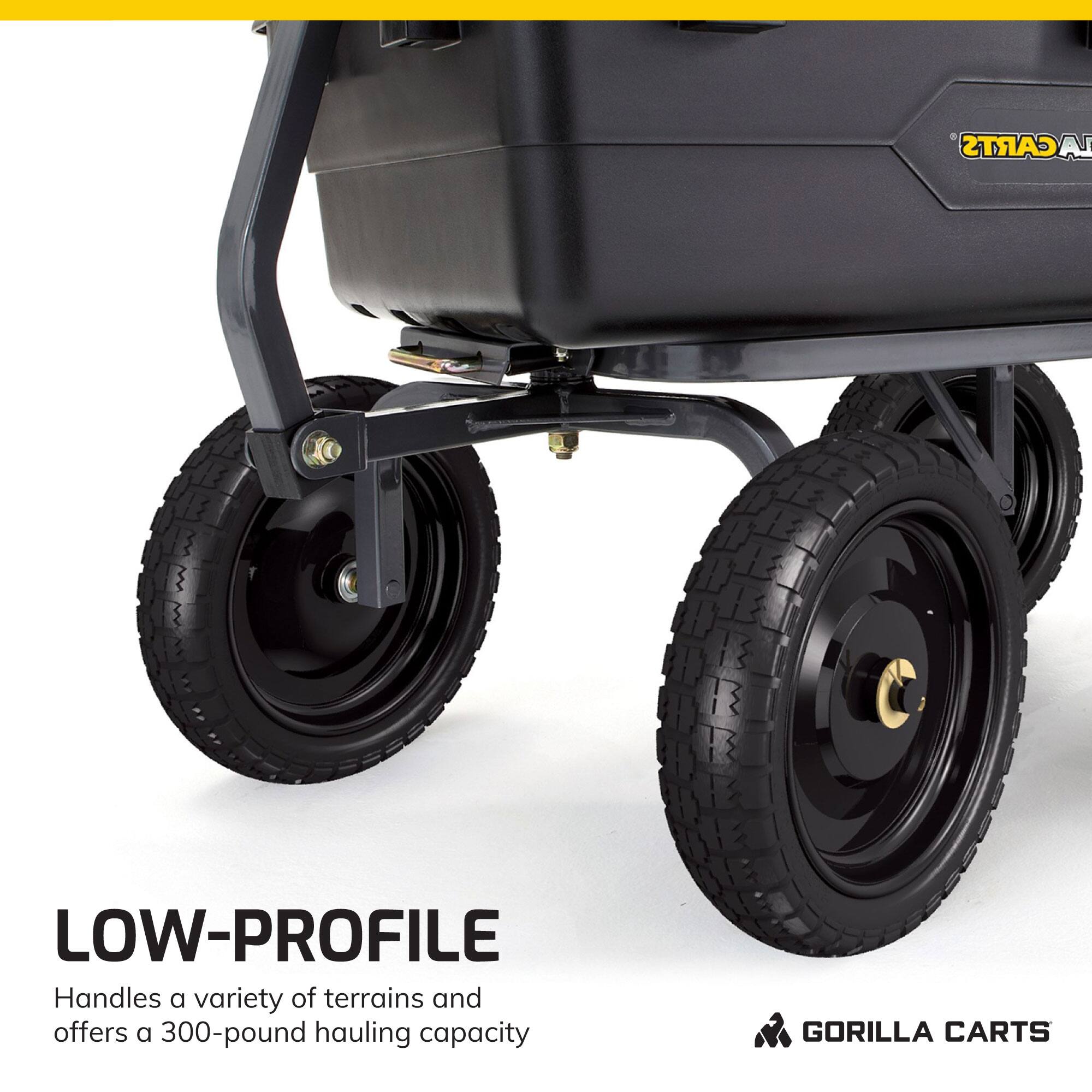 LOW-PROFILE  
Handles a variety of terrains and offers a 300-pound hauling capacity  

GORILLA CARTS