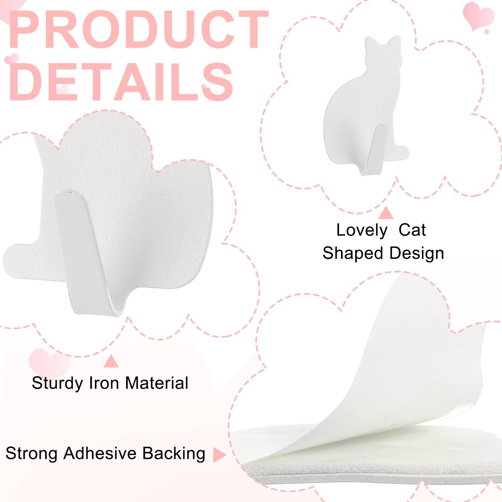 PRODUCT DETAILS

- Lovely Cat Shaped Design
- Sturdy Iron Material
- Strong Adhesive Backing
