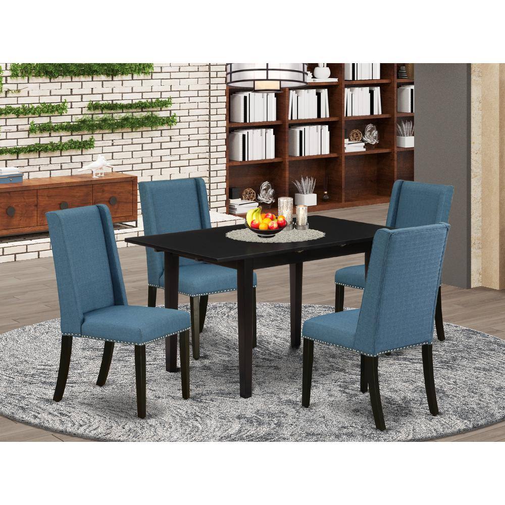 Back. East West Furniture - Dining Table- Parson Chairs - Brown.