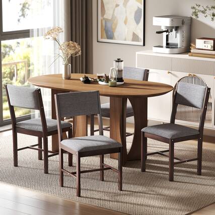 Front. Homcom - Dining Chairs Set of 4, Linen Fabric Kitchen Chairs with Rubberwood Legs for Dining Room - Walnut and Gray.