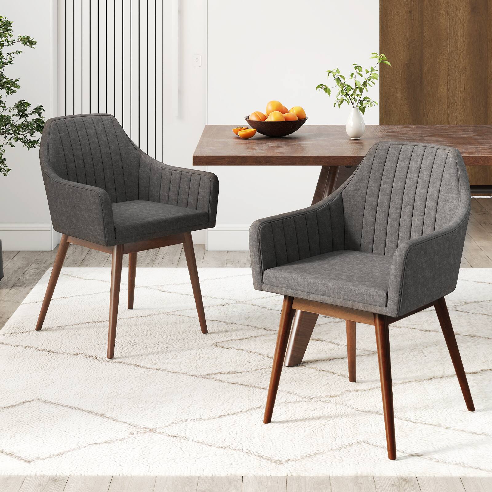 Alt View 8. Gymax - Gymax Set of 4 Dining Chairs Upholstered Kitchen Table Chairs w/ Solid Wood Legs Gray - Gray.