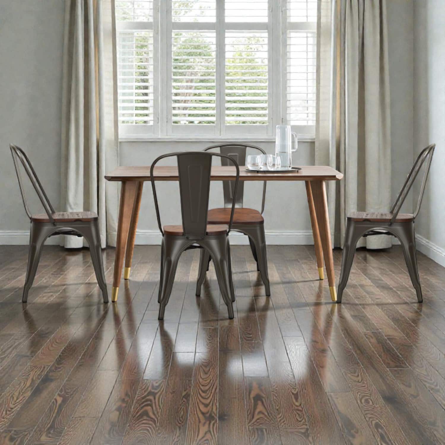 Hivvago - Stackable Metal Dining Chair Set of 4 with 18-Inch Wooden Seat - Dark Green