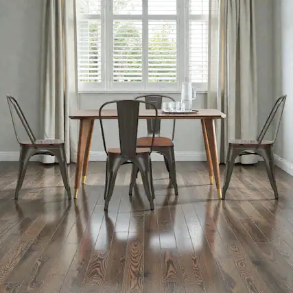 Front. Hivvago - Stackable Metal Dining Chair Set of 4 with 18-Inch Wooden Seat - Dark Green.