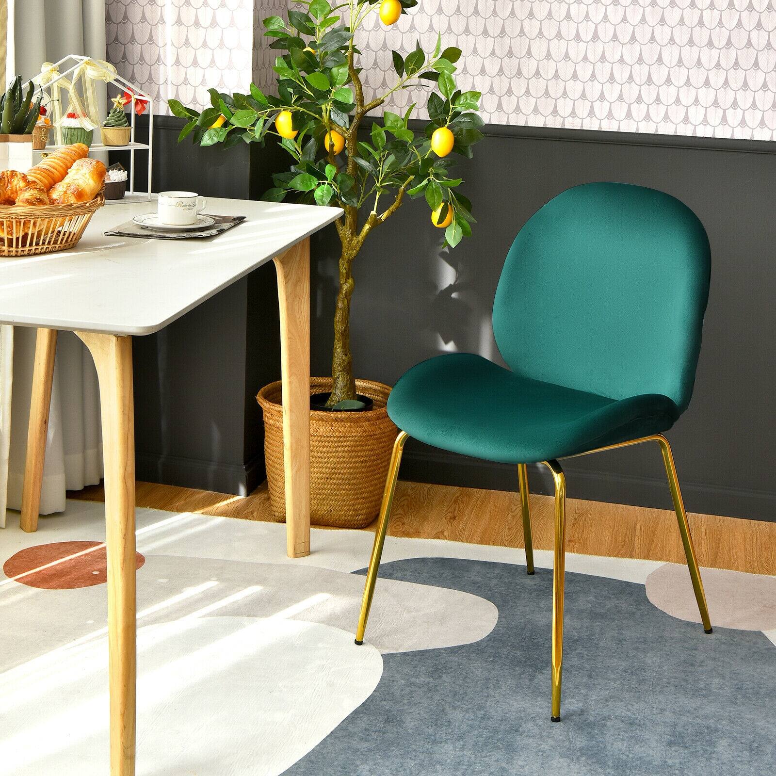 Left. SlickBlue - Pair of Velvet Chairs with Gold Legs, Stylish Accent Seating Set of 2 - Green.